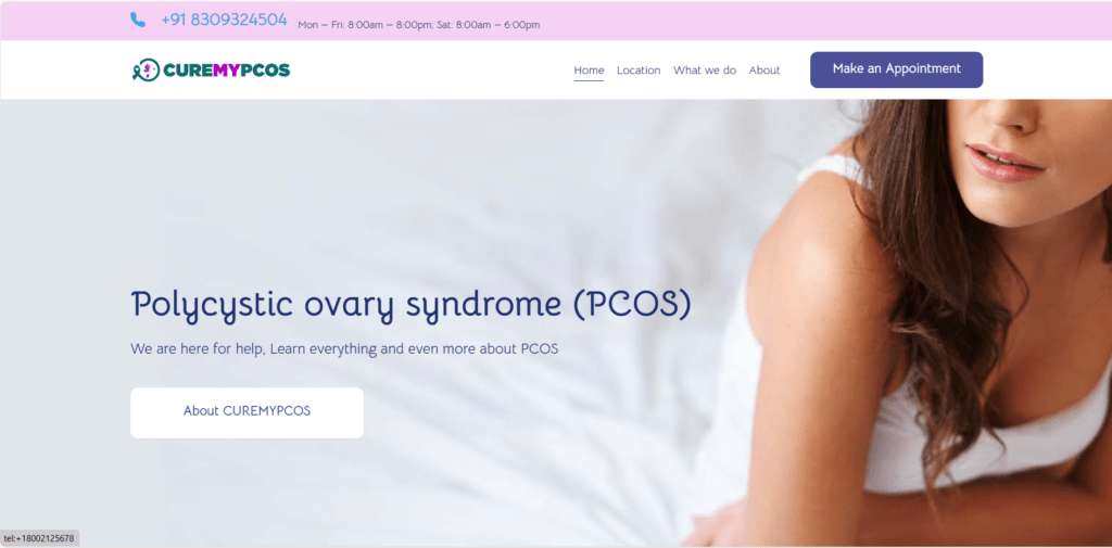 cureMyPcos website home screen